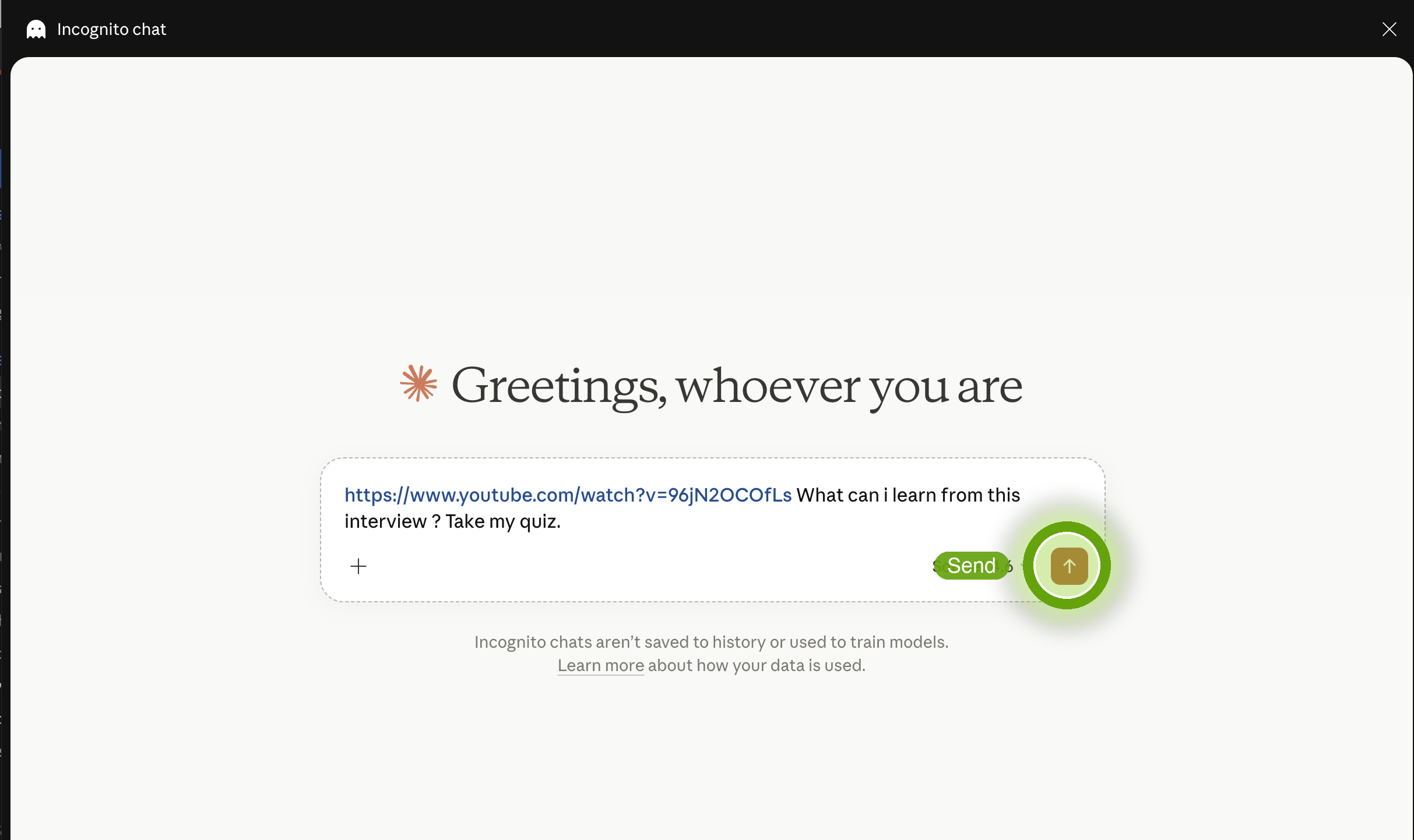 Paste a URL with a question and send